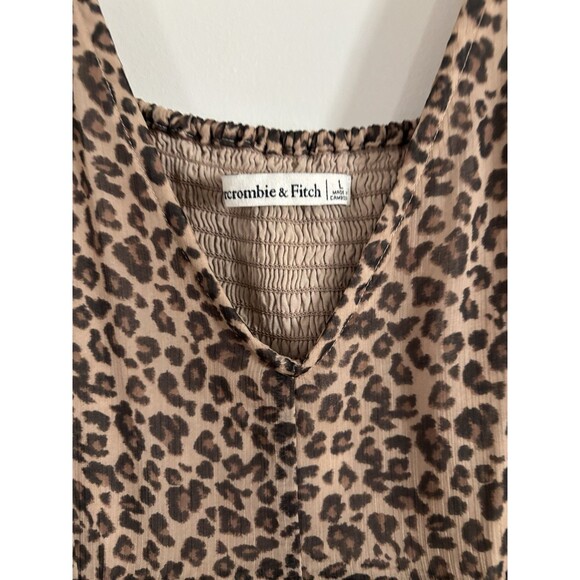 Abercrombie & Fitch Women's Large Leopard Print Babydoll Dress V Neck Mini - Picture 2 of 5